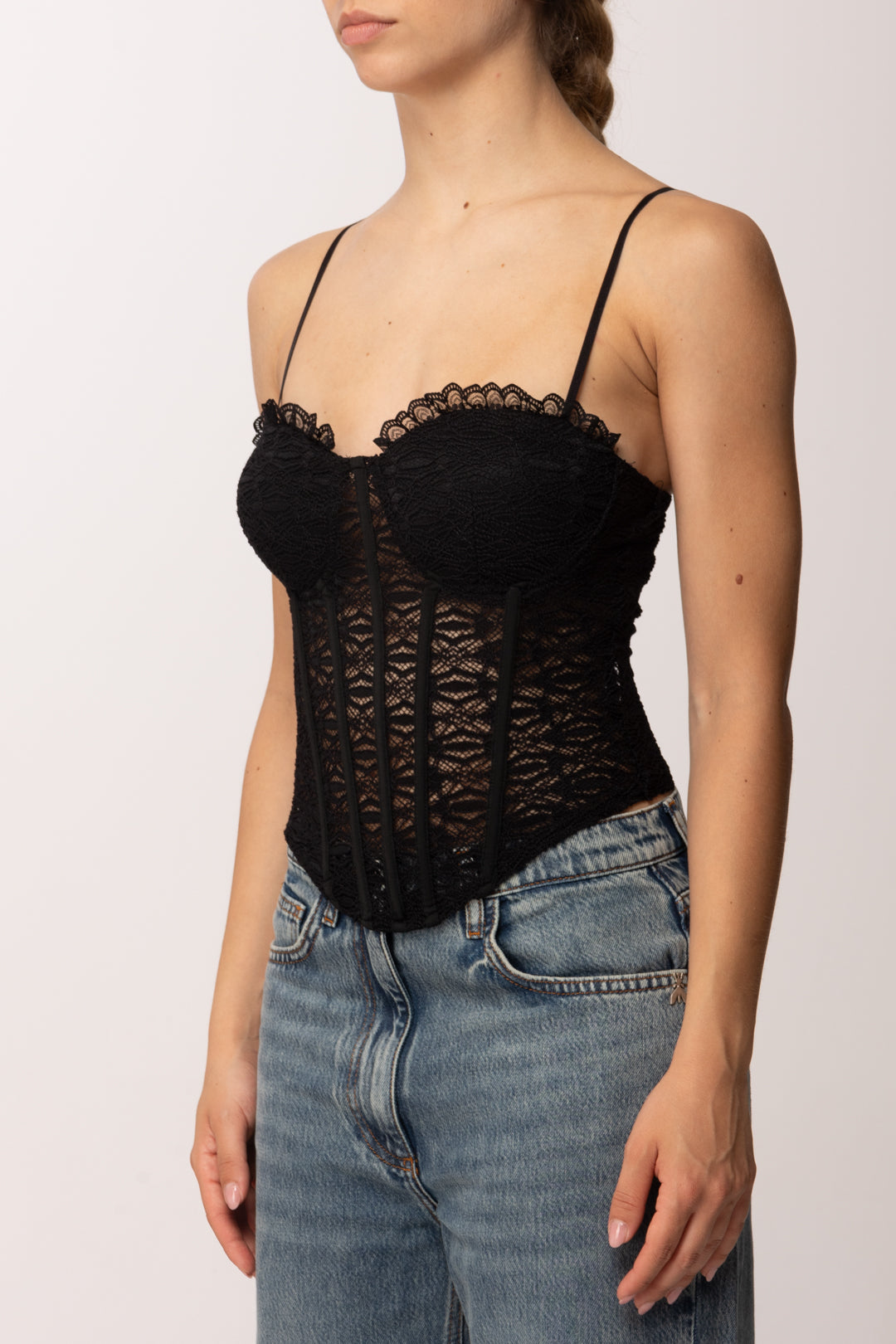 Khloe Femme Top Bustier In Pizzo con Stecche DM7575 NERO