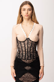 Elisabetta Franchi Top Bustier In Pizzo TO05262E2 NERO/NUDE