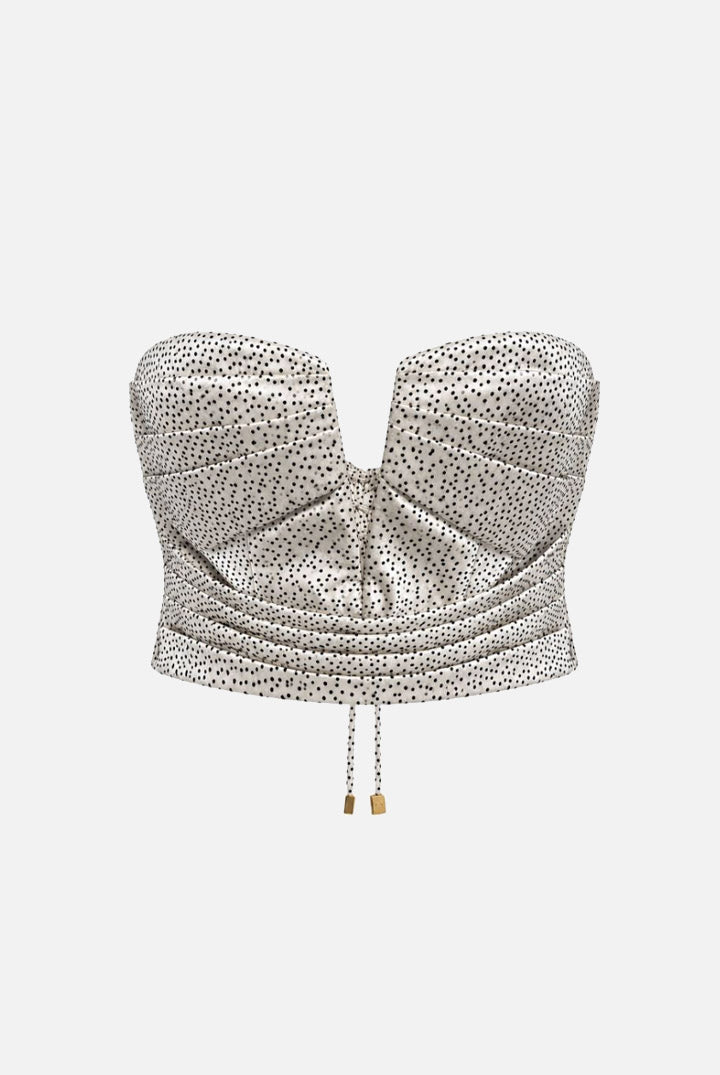 Elisabetta Franchi Top Bustier In Raso con Drappeggio e Stampa a Pois TO07967E2 BURRO/NERO
