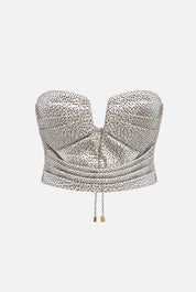 Elisabetta Franchi Top Bustier In Raso con Drappeggio e Stampa a Pois TO07967E2 BURRO/NERO