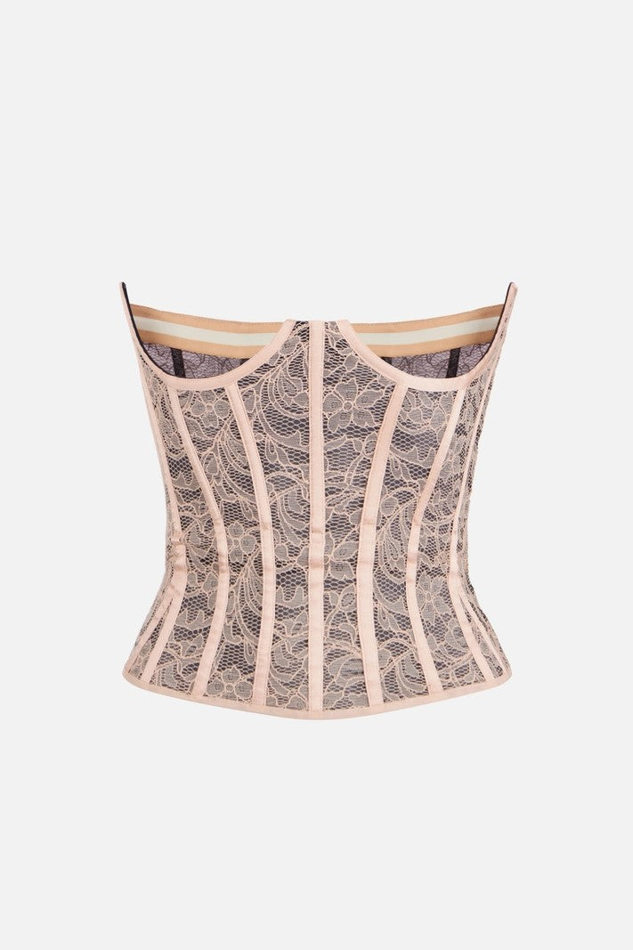 Elisabetta Franchi Top Bustier In Tessuto Bielastico e Tulle TO05262E2 NUDE/NERO