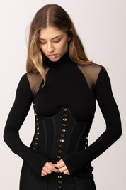 Elisabetta Franchi Top Bustier In Tessuto Bielastico e Tulle TO05562E2 NERO