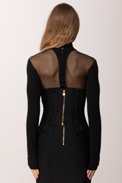 Elisabetta Franchi Top Bustier In Tessuto Bielastico e Tulle TO05562E2 NERO