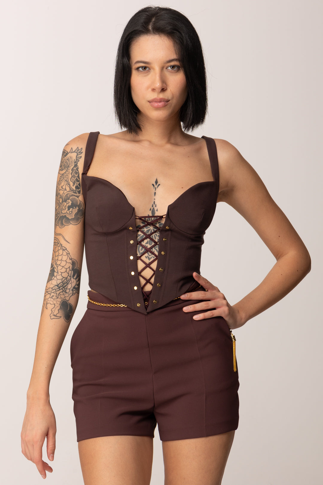 Elisabetta Franchi Top Bustier In Tessuto Bielastico TO04357E2 MERLOT