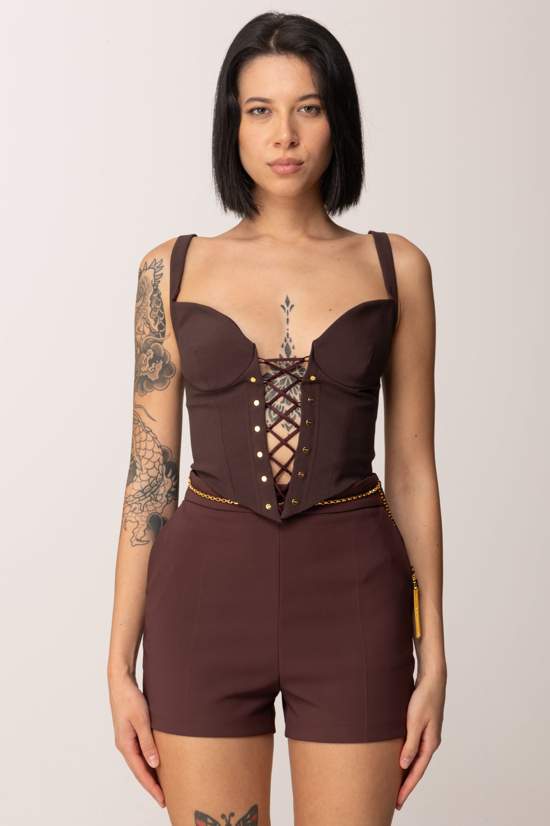 Elisabetta Franchi Top Bustier In Tessuto Bielastico TO04357E2 MERLOT