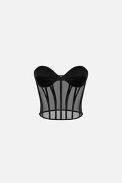Elisabetta Franchi Top Bustier In Tulle e Satin TO05162E2 NERO