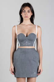 Elisabetta Franchi Top Bustier Scollo a Cuore Stampa Logo RG00967E2 GRIGIO MELANGE