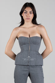 Elisabetta Franchi Top Bustiersartoriale In Lana con Struttura Architettonica TO09067E2 GRIGIO MELANGE