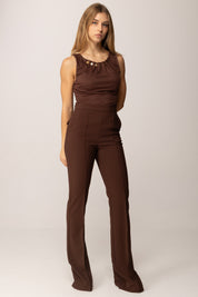 Elisabetta Franchi Top Canotta con Bottoni Gioiello CN05857E2 COFFEE