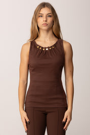Elisabetta Franchi Top Canotta con Bottoni Gioiello CN05857E2 COFFEE