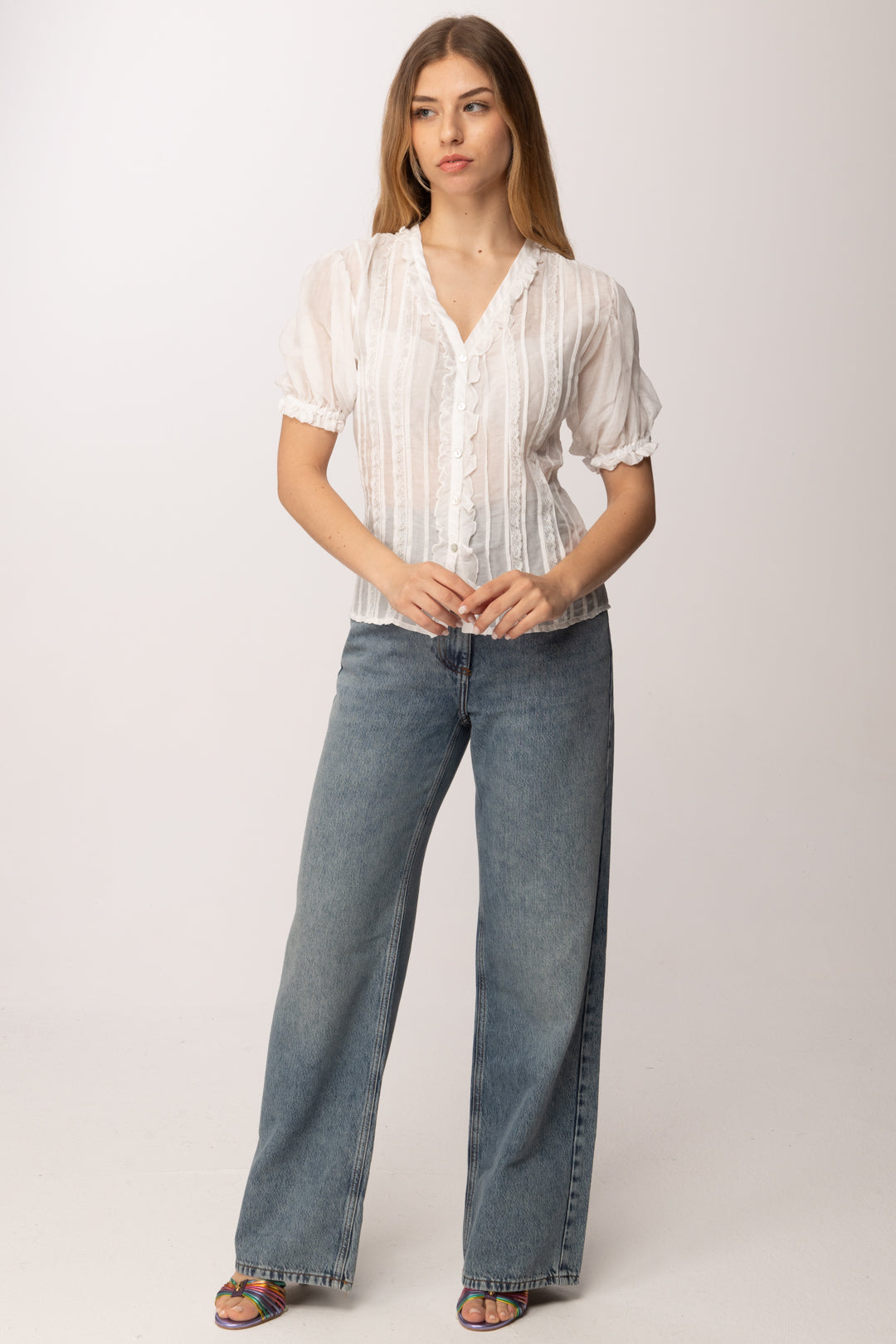 Aniye By Top Carmen In Pizzo con Ruches 185145 FAIRY MILK PE26