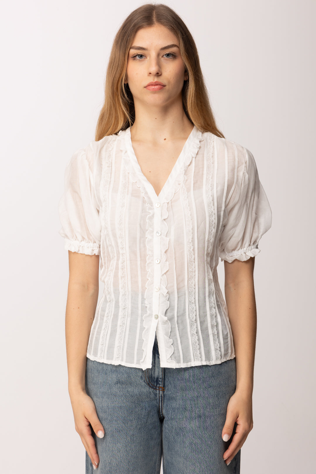 Aniye By Top Carmen In Pizzo con Ruches 185145 FAIRY MILK PE26