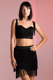 Mali Beachwear Top con Frange e Rete MALI-DROP-CHASETM-MR-BK-FR-BK NERO