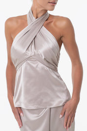 Marciano By Guess Top con Scollo Halter Acetato 5YGH00 7246A VELVET TAUPE