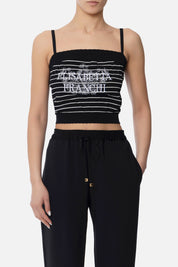 Elisabetta Franchi Top con Stampa e Logo Ricamato TK45T52E2 NERO/BURRO