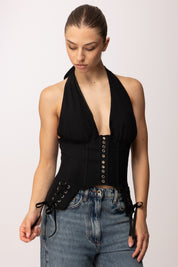 Khloe Femme Top Corsetto con Scollo Halter 2839 BLACK