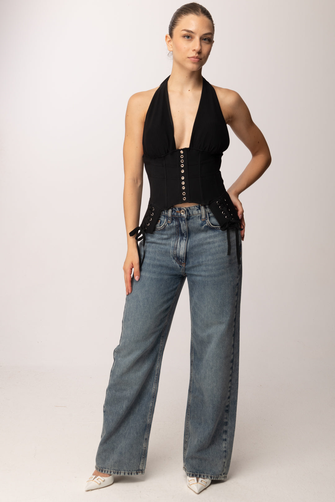 Khloe Femme Top Corsetto con Scollo Halter 2839 BLACK