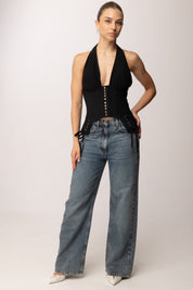 Khloe Femme Top Corsetto con Scollo Halter 2839 BLACK