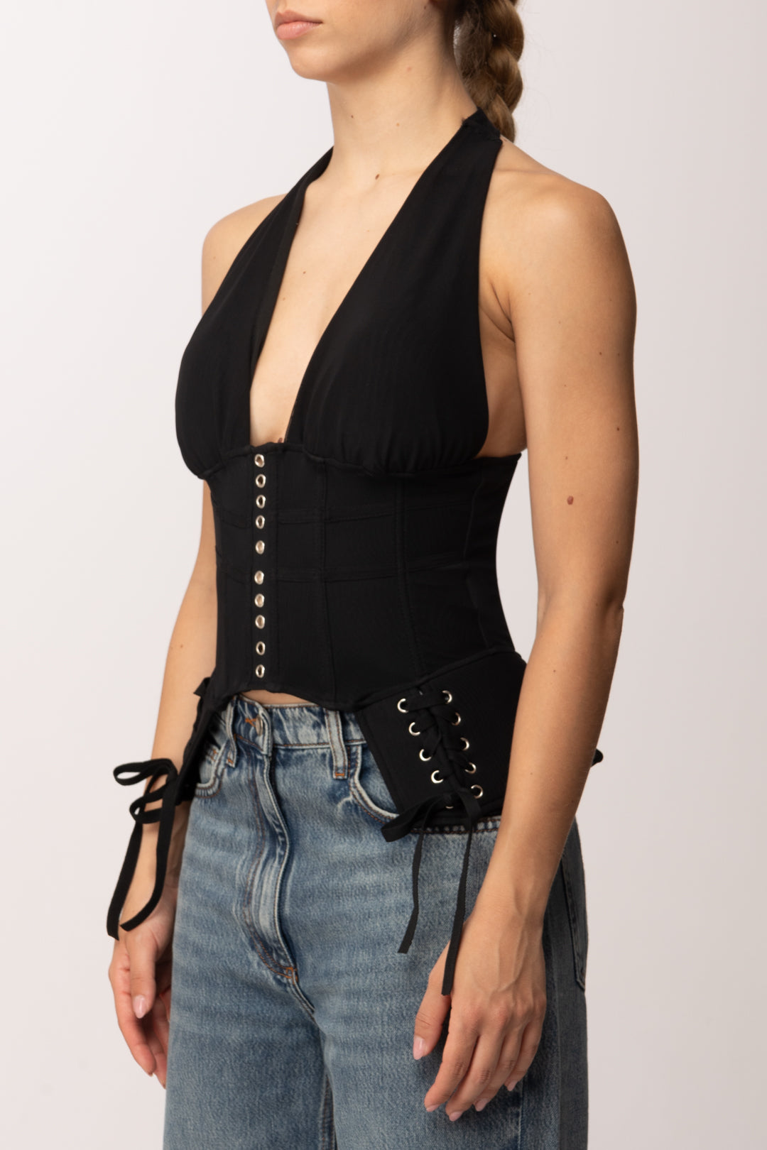 Khloe Femme Top Corsetto con Scollo Halter 2839 BLACK