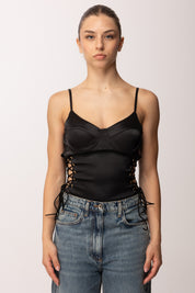 Khloe Femme Top Corsetto In Satin con Cut-out Ai Fianchi E0629 NERO