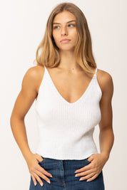 Khloe Femme Top Corto Tricot con Bretelle Sottili e Scollo a V AVORIO