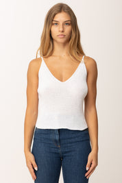 Khloe Femme Top Corto Tricot con Bretelle Sottili e Scollo a V AVORIO
