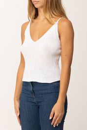Khloe Femme Top Corto Tricot con Bretelle Sottili e Scollo a V AVORIO