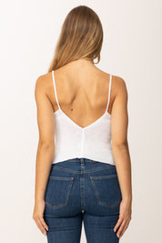 Khloe Femme Top Corto Tricot con Bretelle Sottili e Scollo a V AVORIO