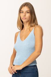Khloe Femme Top Corto Tricot con Bretelle Sottili e Scollo a V AZZURRO