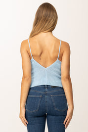 Khloe Femme Top Corto Tricot con Bretelle Sottili e Scollo a V AZZURRO