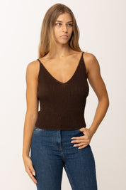 Khloe Femme Top Corto Tricot con Bretelle Sottili e Scollo a V CACAO