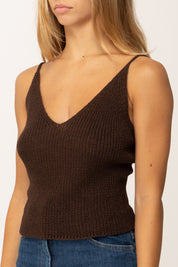 Khloe Femme Top Corto Tricot con Bretelle Sottili e Scollo a V CACAO