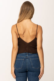 Khloe Femme Top Corto Tricot con Bretelle Sottili e Scollo a V CACAO