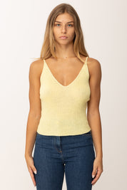 Khloe Femme Top Corto Tricot con Bretelle Sottili e Scollo a V GIALLO