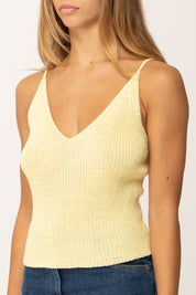 Khloe Femme Top Corto Tricot con Bretelle Sottili e Scollo a V GIALLO