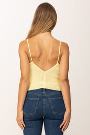 Khloe Femme Top Corto Tricot con Bretelle Sottili e Scollo a V GIALLO