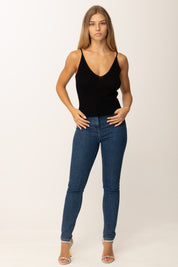 Khloe Femme Top Corto Tricot con Bretelle Sottili e Scollo a V NERO