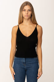 Khloe Femme Top Corto Tricot con Bretelle Sottili e Scollo a V NERO