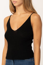 Khloe Femme Top Corto Tricot con Bretelle Sottili e Scollo a V NERO