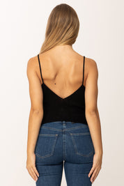 Khloe Femme Top Corto Tricot con Bretelle Sottili e Scollo a V NERO