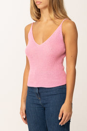 Khloe Femme Top Corto Tricot con Bretelle Sottili e Scollo a V ROSA