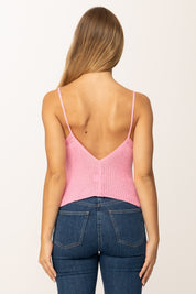 Khloe Femme Top Corto Tricot con Bretelle Sottili e Scollo a V ROSA