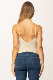 Khloe Femme Top Corto Tricot con Bretelle Sottili e Scollo a V SABBIA