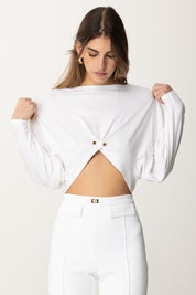 Elisabetta Franchi Top Crop a Maniche Lunghe con Mini Logo MD00251E2 AVORIO