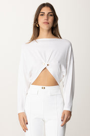 Elisabetta Franchi Top Crop a Maniche Lunghe con Mini Logo MD00251E2 AVORIO