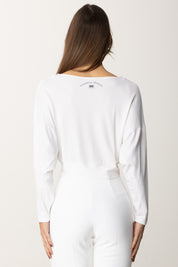 Elisabetta Franchi Top Crop a Maniche Lunghe con Mini Logo MD00251E2 AVORIO