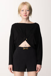 Elisabetta Franchi Top Crop a Maniche Lunghe con Mini Logo MD00251E2 NERO