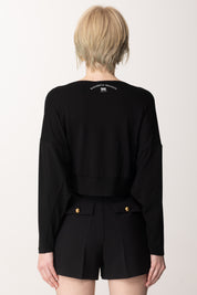 Elisabetta Franchi Top Crop a Maniche Lunghe con Mini Logo MD00251E2 NERO