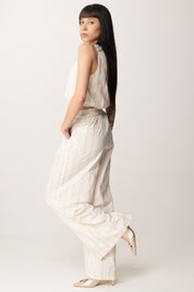 Manila Grace Top Crop a Righe Y208CI OFF WHITE