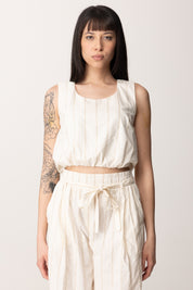 Manila Grace Top Crop a Righe Y208CI OFF WHITE